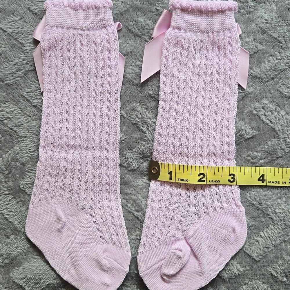 Baby Girl Purple Knit Knee High Socks Vintage Style Holiday Kids Bow Accessory